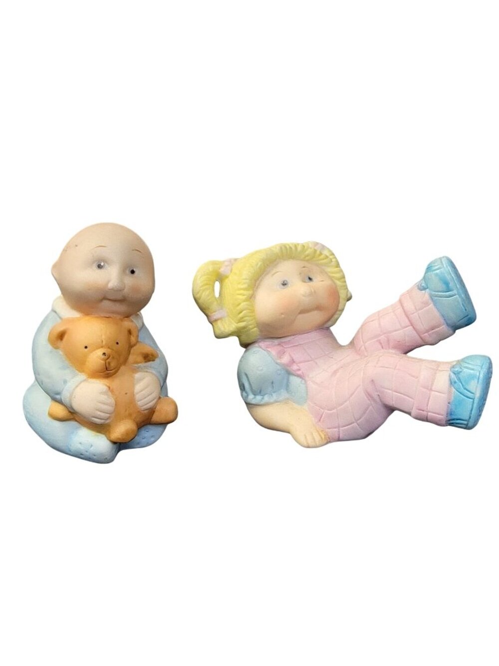 Cabbage Patch Kids Vintage Porcelain Figurines Set 1984 Baby Boy Blond Girl 80s